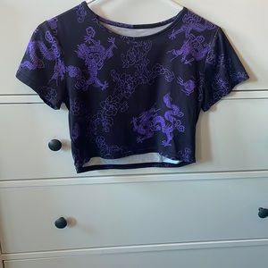 Black crop top with purple dragon print
